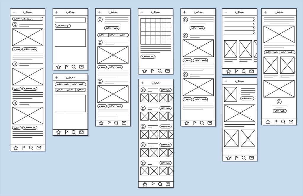 Bild mit Beispielen von Wireframes