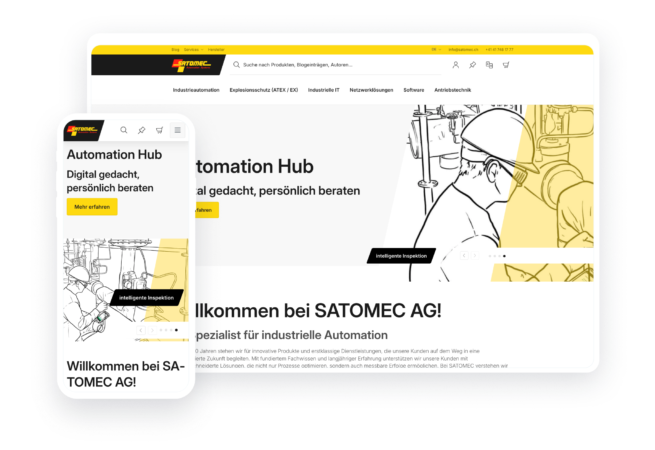 Screenshot Homepage von Satomec in Desktop und Mobil